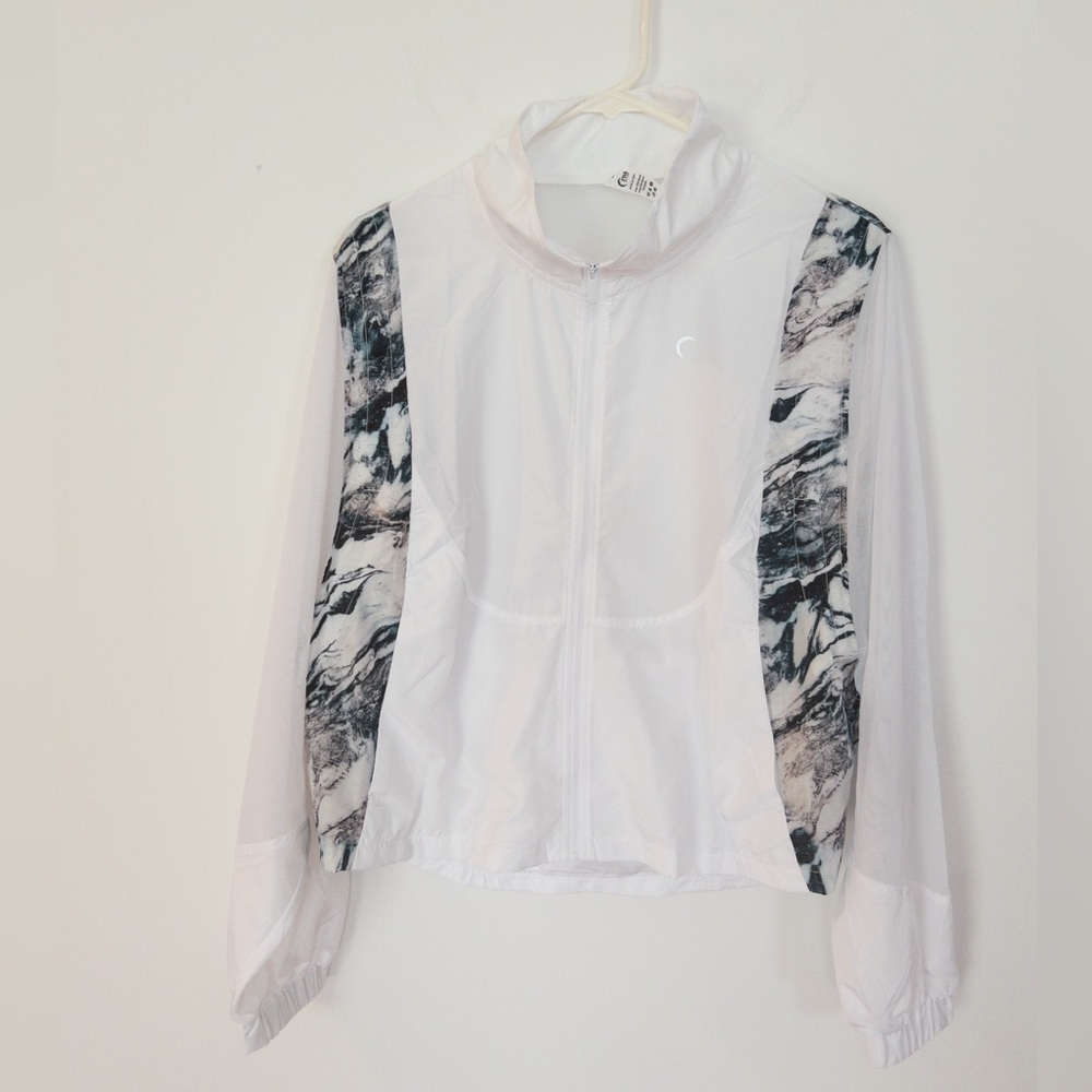 Zyia Full Zip White Marble Mesh Jacket and shoulder bag Large M Women's